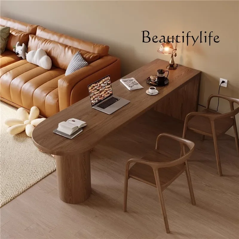 KS All solid wood living room dining table long workbench household student children reading study table double computer table