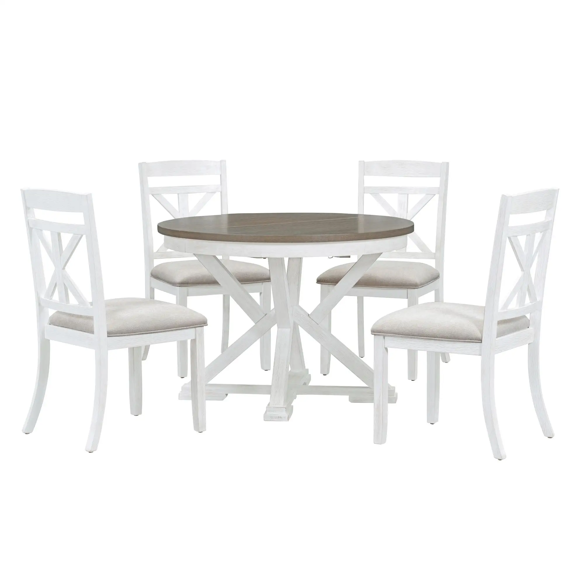 5-Piece Extendable Round for dining Table Set with 4 Upholstered Chairs - Retro Style for Living Room & for dining Room