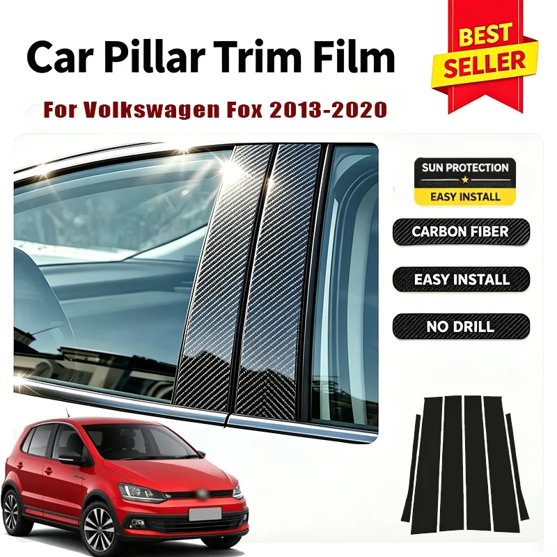 For Volkswagen Fox 2013-2020 Glossy Black Carbon Fiber Window Door B C Pillar Post Cover Sticker