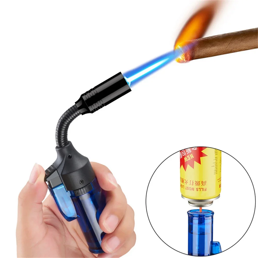 Refillable Butane Gas Lighter Torch Adjustable Flame Lighter Kitchen Ignition Gun Cooking BBQ Tool Rotate Hose Windproof Lighter