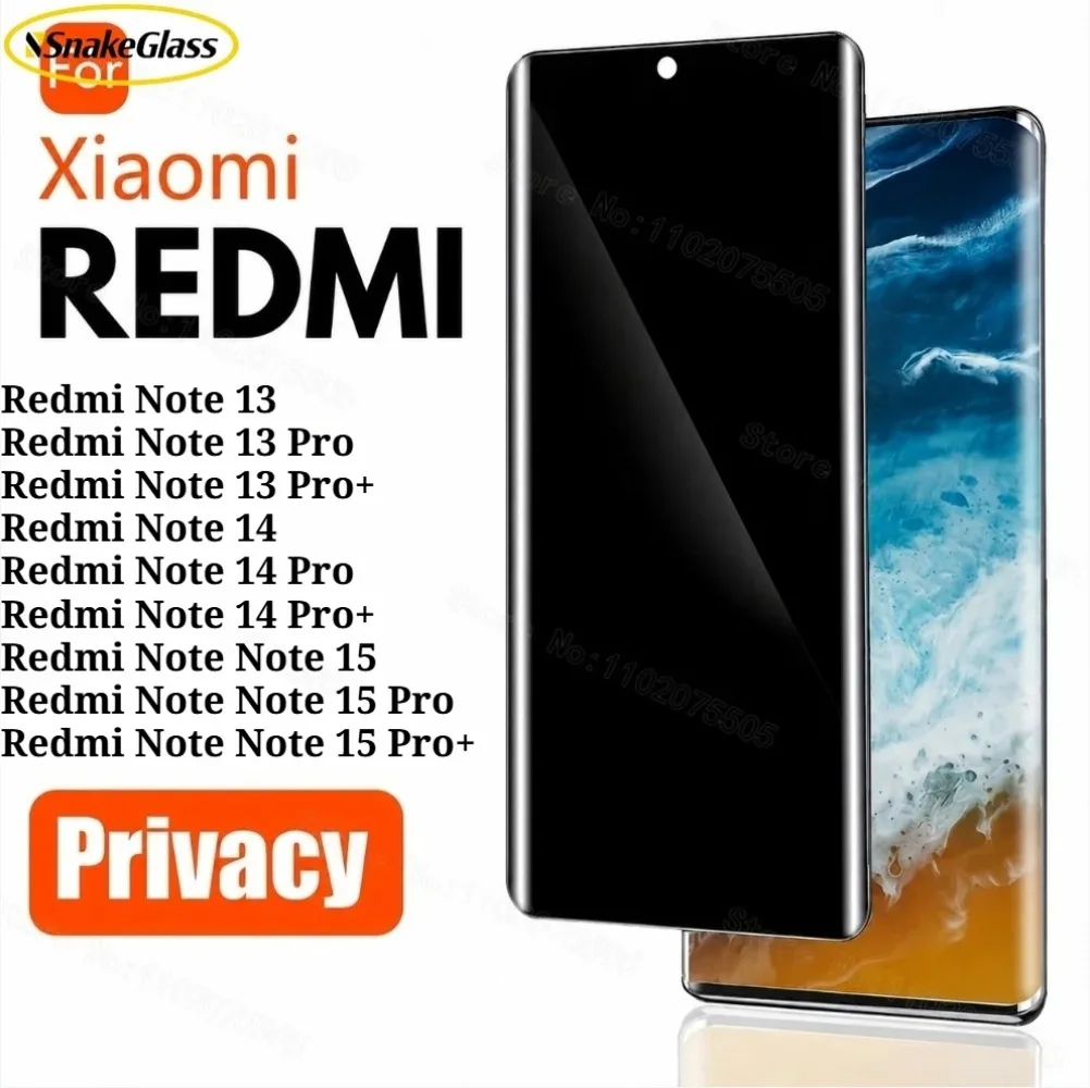 

3PCS Privacy Screen Protectors for Redmi Note 14 13 Pro+，Note 15 Pro+ Full Coverage Tempered Glass, Anti-Spy, Easy Installation