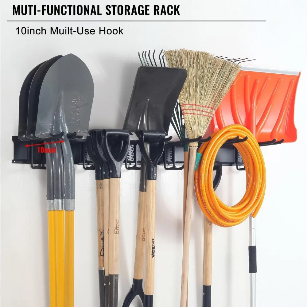 

Wall Mount Tool Storage Rack, Heavy Duty Garage Storage Tool Organizer, Garden Tool Wall Hooks and Hangers，350lbs Black 2Pack
