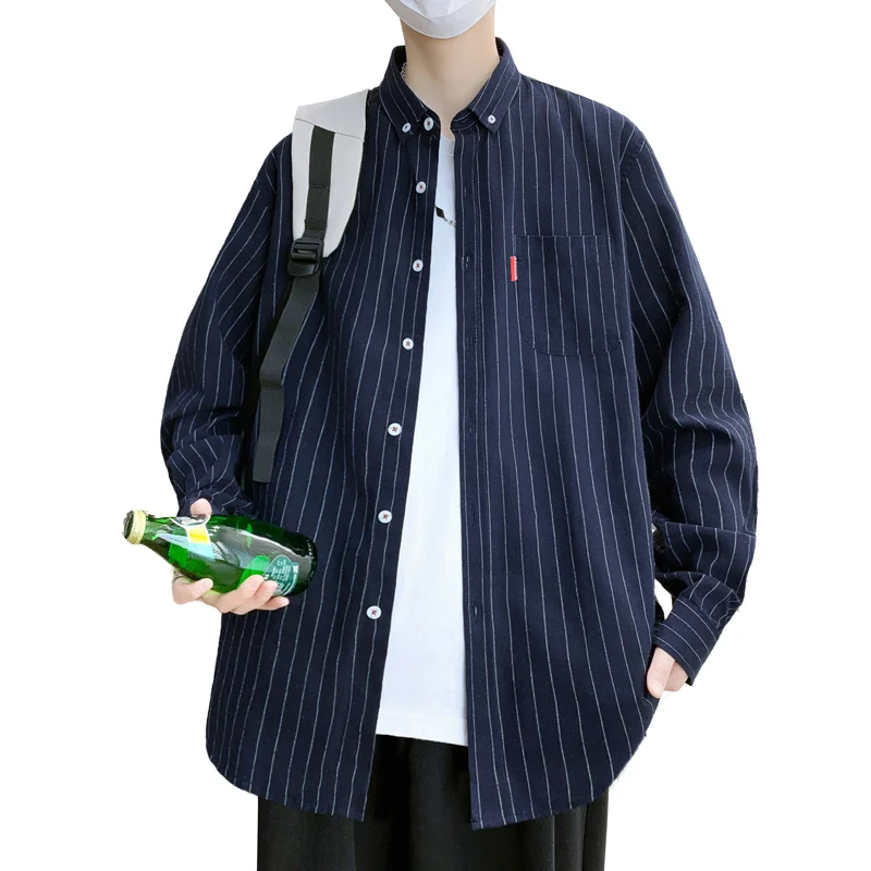 

Мужская модная рубашка с длинным рукавом - весенне-летняя, из смесового хлопка, дышащая, легкая, деловая, в полоску, в минималистичном стиле, для повседневной носки