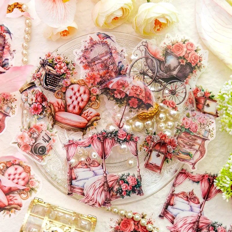 10pcs/bag Victoria\'s Palace Transparent Stickers Bag Romantic Princess Theme Craft DIY Scrapbook Retro Collage