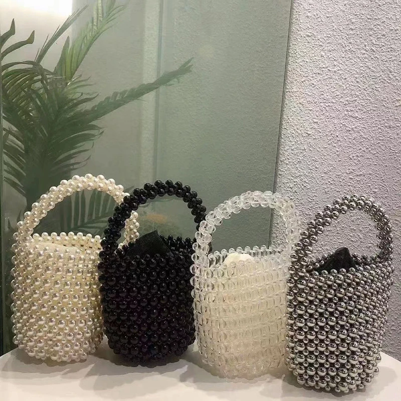 Acrylic Bucket Bag Handmade Woven Handbags Cute Beaded Handbags Women Bags Designer Color Matching Beads Bags