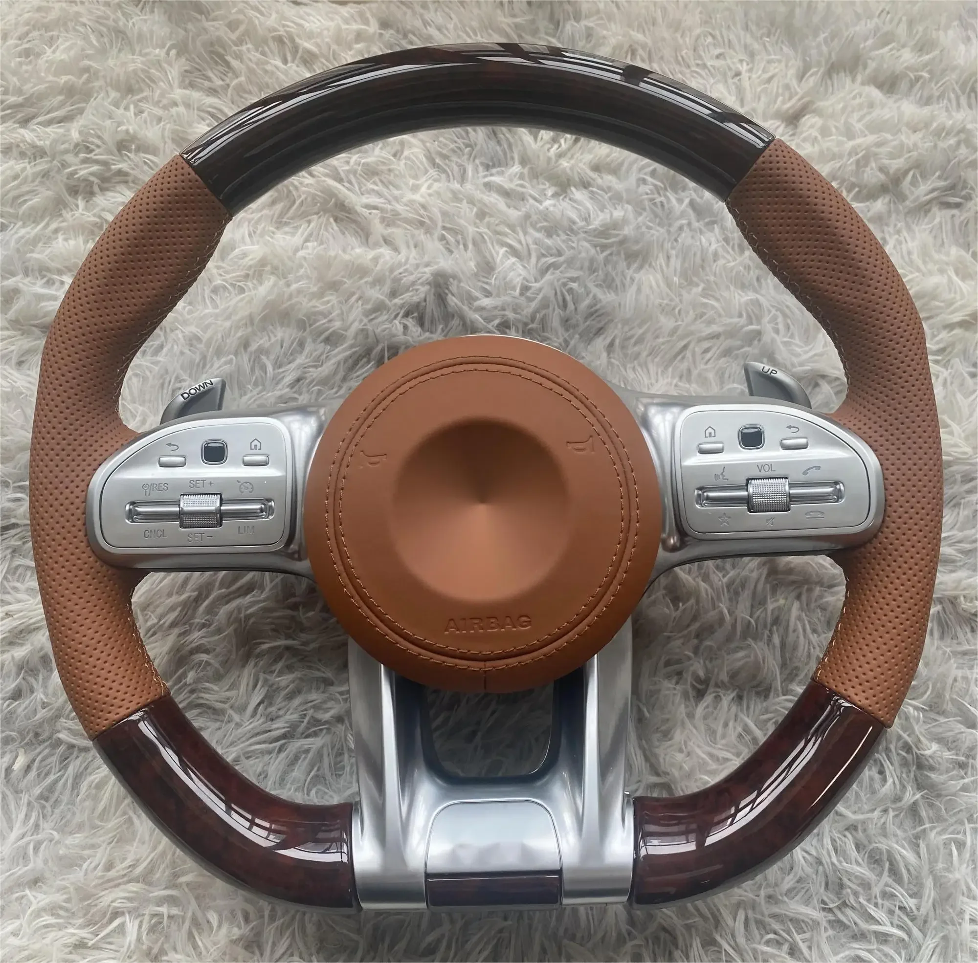 The Mahogany Custom Steering Wheel Is Available For Mercedes-Benz A C E S G-Class CLS AMG W177 W205 S205 W213 W222 C257 X166 A35