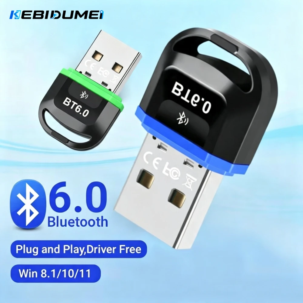 KEBIDUMEI USB Bluetooth 6.0 Adapter BT6.0 Dongle for PC Win11/10/8.1 Bluetooth Receiver Transmitter for Keyboard/Mouse/Headphone
