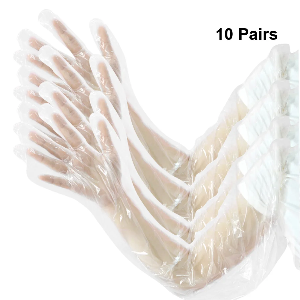 10 pares de luvas descartáveis de braço longo, à prova d'água, material pe, proteção para cabeleireiro, beleza, mangas de proteção de braço estendidas, à prova de óleo