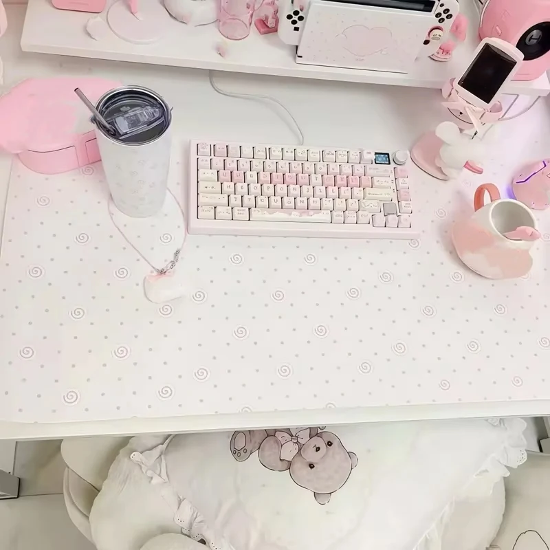 Sweet Pink Polka Dots PU Leather Waterproof Mousepad Office Desk Mat Mouse Pad Computer Speed Type Carpet Mat Laptop Keyboard