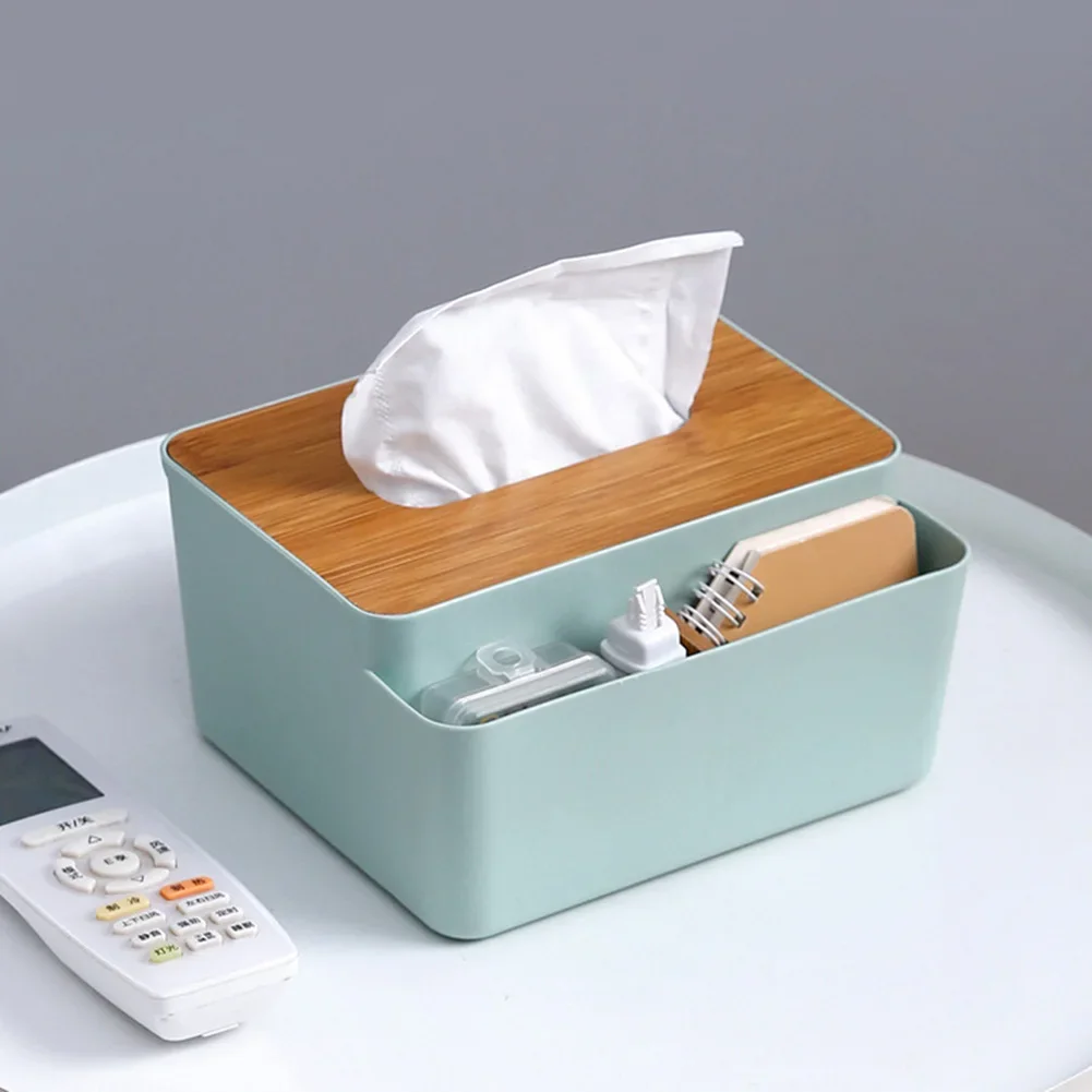 Table Wooden Cover Tissue Box Tissue Paper Remote Control Storage Box Towel Case Desktop  Organizer