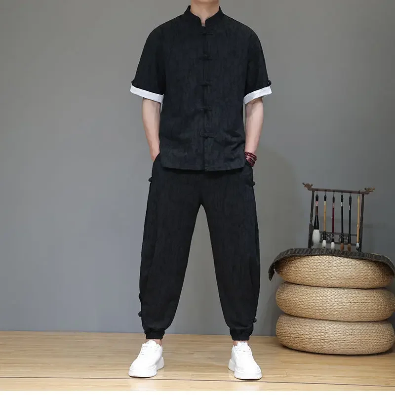 Camisas de algodão masculino t camisa calças define baggy casual básico legal novo em combinando roupas baratas elegante essencial calças masculinas conjunto