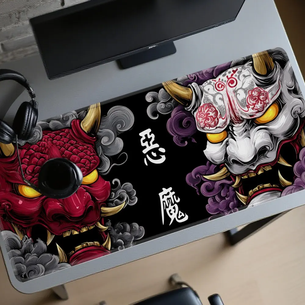 Japanese Oni Demon Mask with Clouds Gaming Mouse Pad Non-Slip Extended Desk Mat for Gaming Office Home Laptop Keyboard