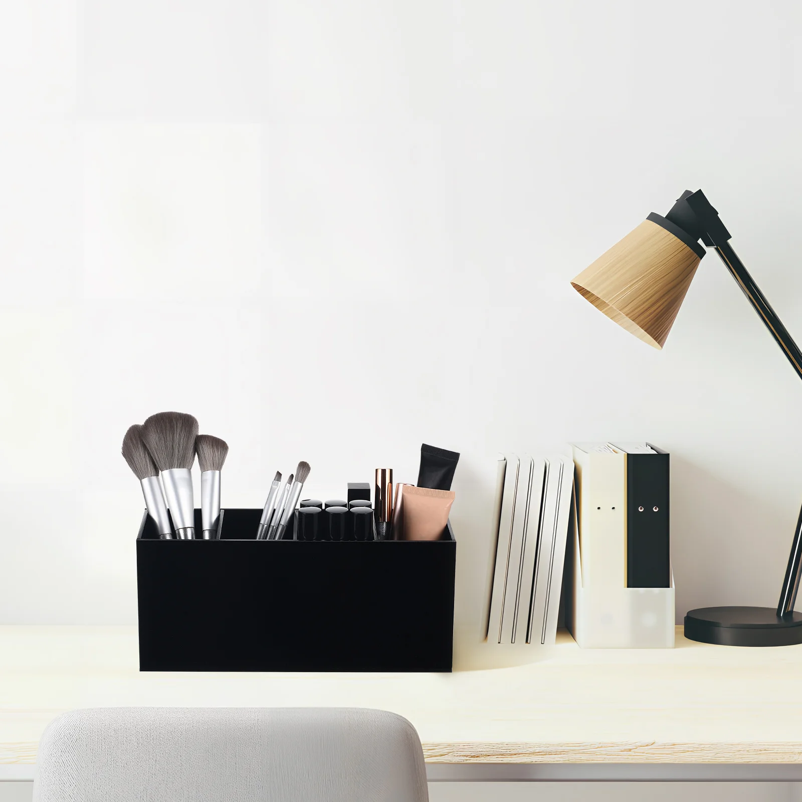 

Acrylic Pen Holder with 4 Compartments Compact Desk Organizer Pencil Makeup Brush Holder Stationery Storage Office Supplies