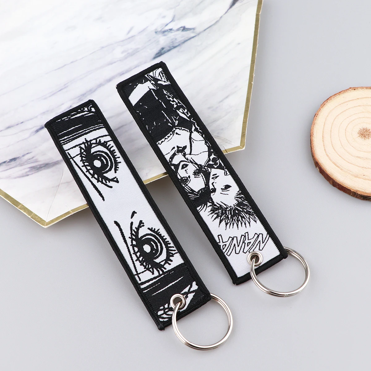 Japanese Anime Keychain For Motorcycles and Cars Manga Embroidery Key Fobs Key Tag Fashion Jewelry Key Ring Accessories