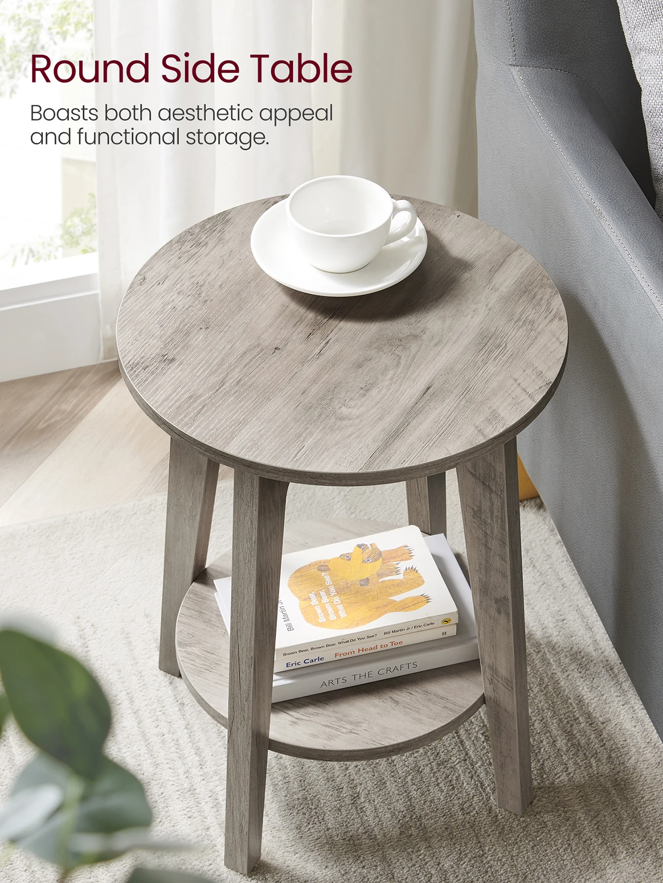 Round Side Table With Lower Shelf, End Table For Small Spaces, Nightstand For Living Room, Bedroom 15.8 X15.8 X 19.7 Inches