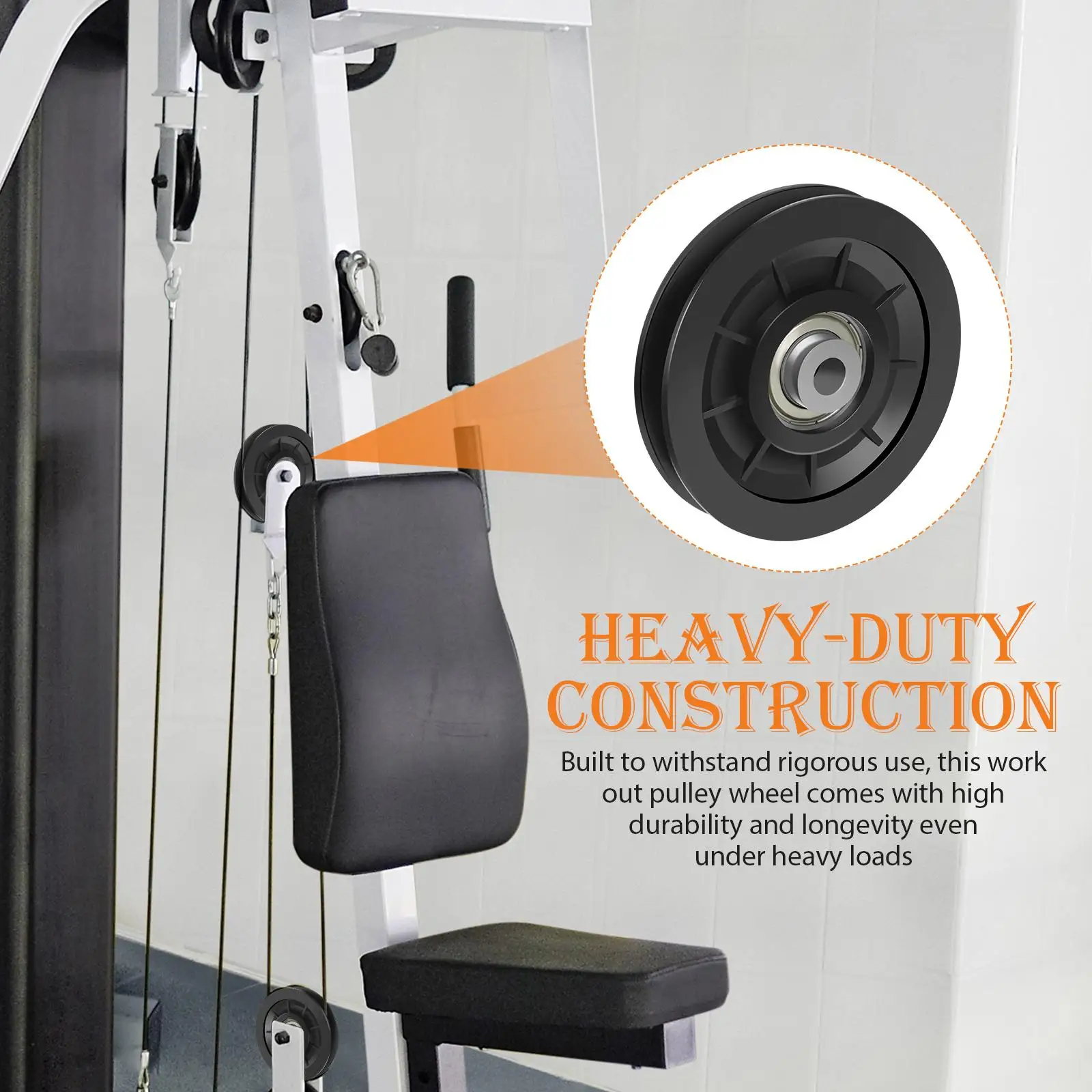 

2pcs Fitness Pulley Wheel Cable System Gym Equipment Nylon Bearing Replacement Black Plastic Bracket Smooth Quiet Heavy Duty