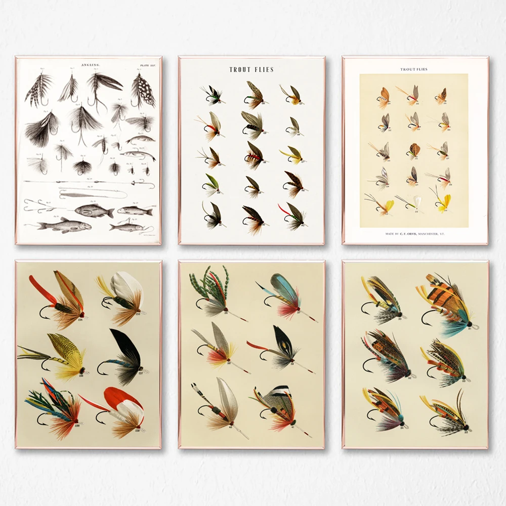 Aquarium Fish Poster - Vintage Fly Fishing Lure Posters Trout