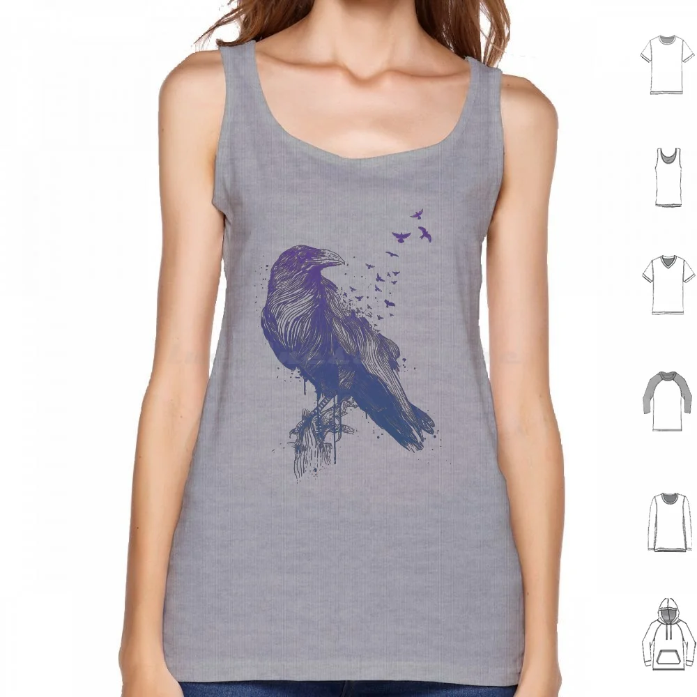 Born To Be Free Tank Tops Print Cotton Bird Raven Crow Animal Surreal Ink Grunge Balazs Solti Illustration