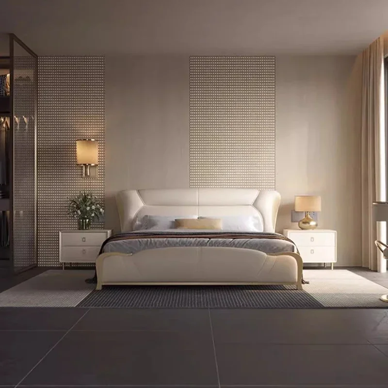 

Leather Bedroom Bed Sofa Modern Luxury Design Double Human Dog Queen Bed Sleeping Platform Letto Matrimoniale Hotel Furniture