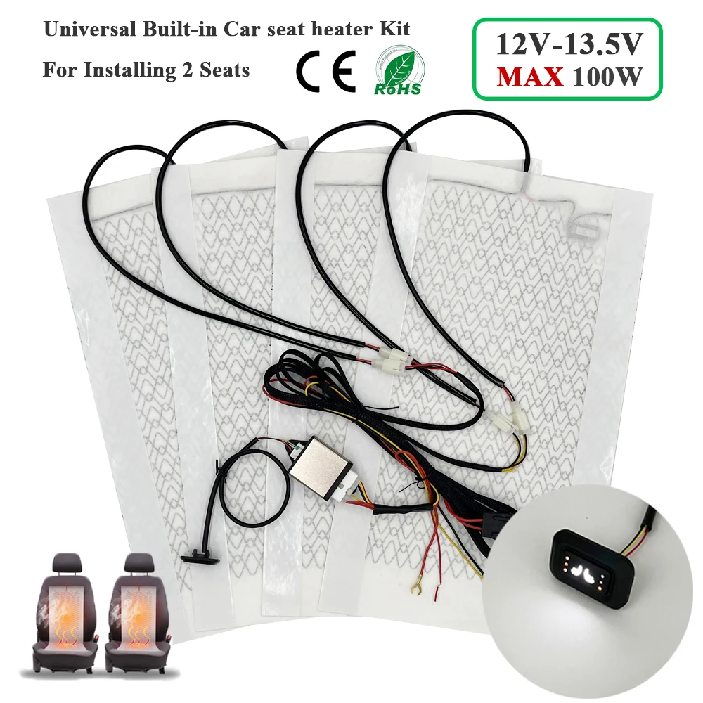 Universele Ingebouwde Autostoel Verwarming Kit Fit 2 Zetels 12 V 100 W Koolstofvezel Verwarming Pads met 3 Niveaus Schakelaar Systeem