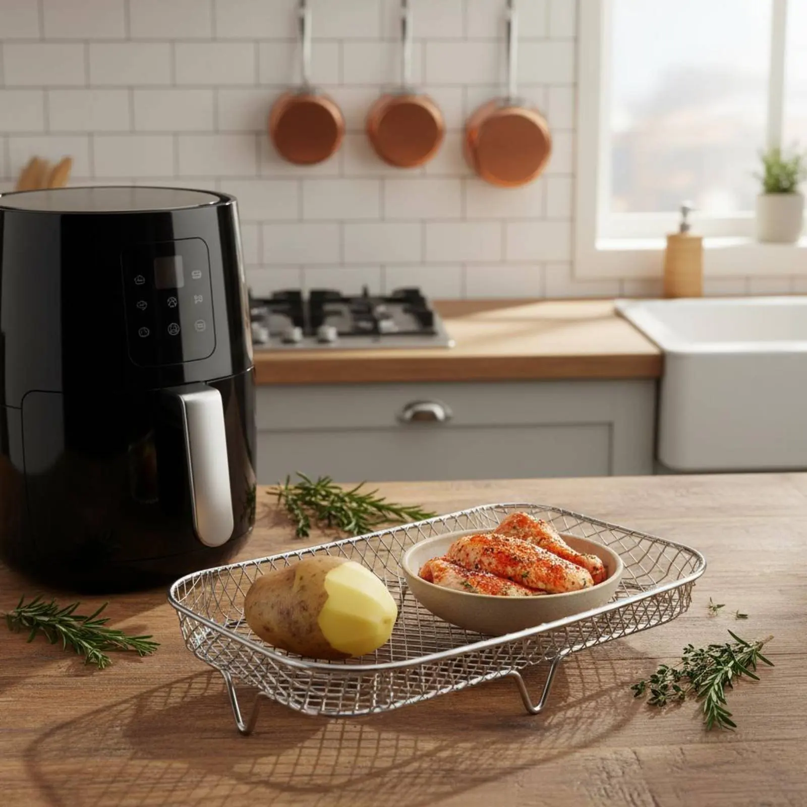 Air Fryer Rack Versatile Air Fryer Grilling Rack Stainless Steel Mesh Basket Food Grade Wire Grilling Basket Easy to Clean
