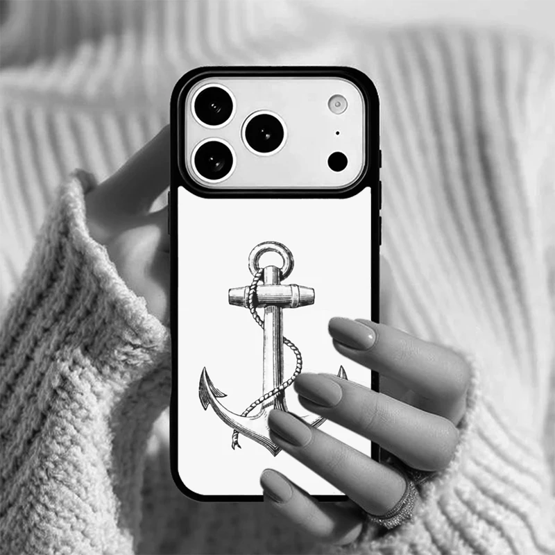 Funda para Teléfono con Diseño de Ancla y Brújula Náutica para iPhone 17 Air, 16e, 15, 14, 13 Pro Max, 12, 11, X, XR, XS, 6, 8, 7 Plus ﻿ ﻿ ﻿ ﻿