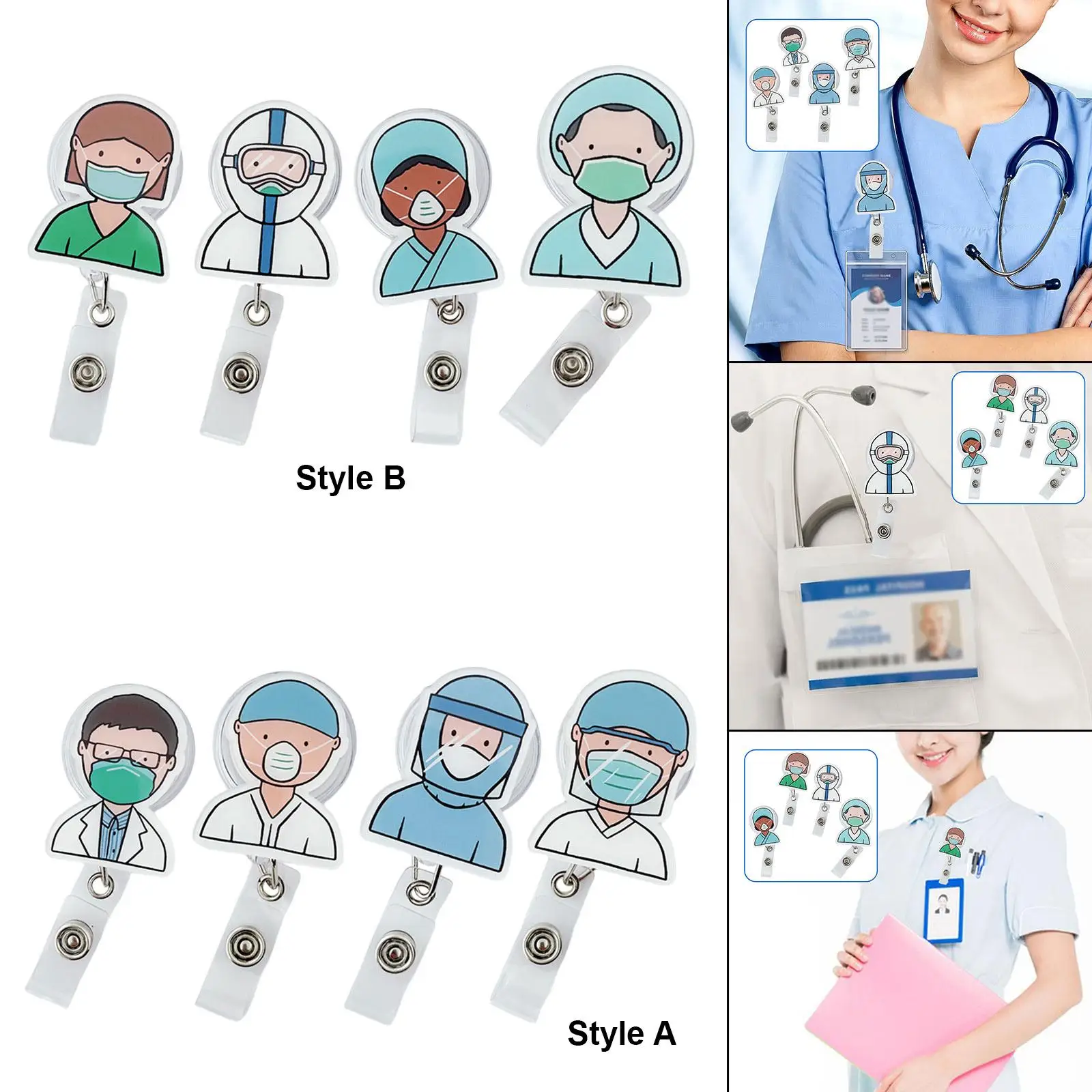 

4 Pieces Badge Reels Clip, Retractable Keyring Badge Holder Clip, Nurses Day 2024 Gifts, Cute Nursing Badge Reels for Women