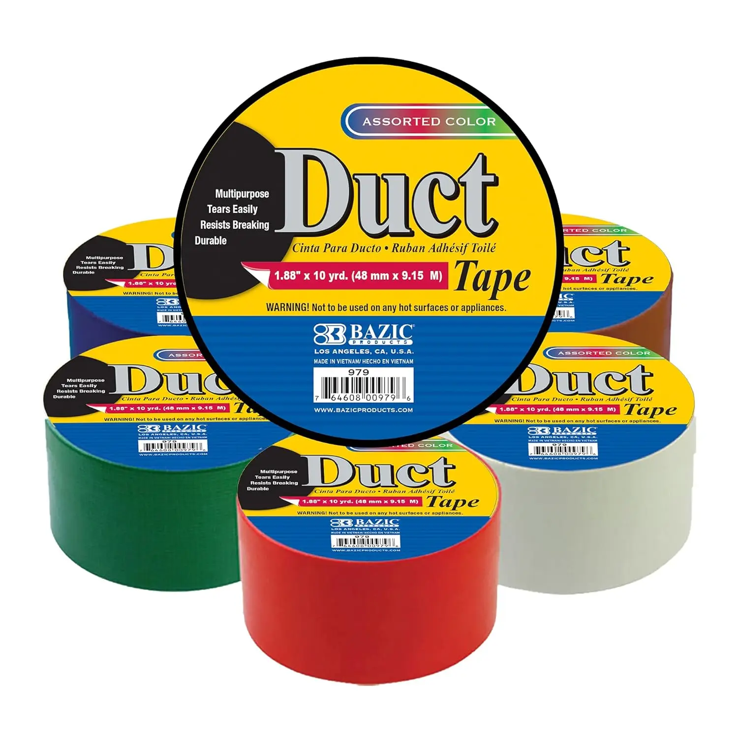 

BAZIC ducts Colored Duct Tape 1.88" X 10 Yards, Assorted Color Duct Tapes for Sealing Packing jects Repairs Crafts H