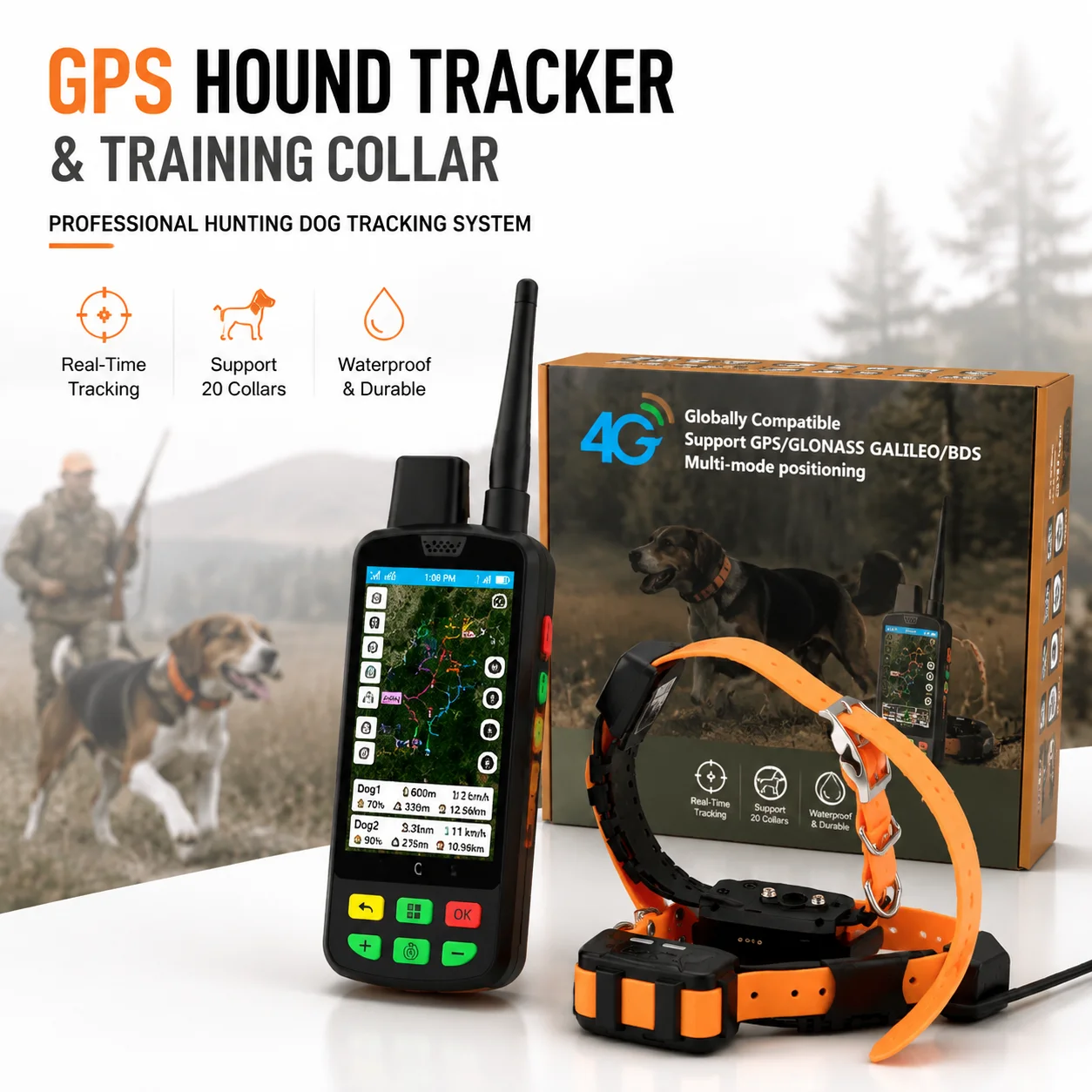Eseek GPS Hound Tracker & Training Collar System For Hunting Dogs With Real Time Tracking VHF Long Range Signal