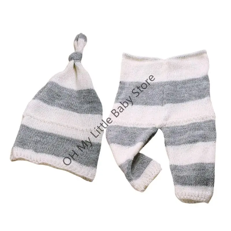 

M76C вязаные полосатые новорожденные брюки с длинными хвостами набор юнисекс мужской и женский