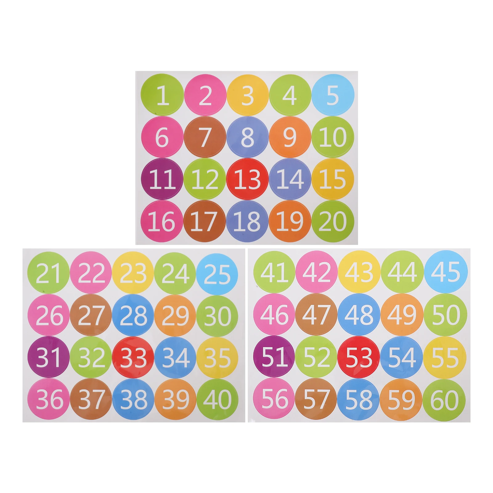 

3 Sheets Colorful Round Number Stickers Vinyl Self-Adhesive Planner Calendar Date Stickers Classroom Floor Organization