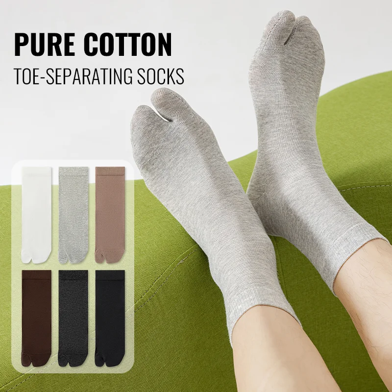 

MiiOW Japanese Tabi Socks Men Split Toe Sock 100% Pure Cotton Long Sock Five Finger Two Toe Sock Ninja Geta Anti Odor Sock Sport