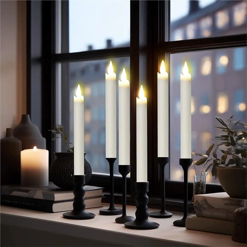 【CHRISTMAS 】Charging Station Included Rechargeable Flameless Taper Candles 6 Pcs LED Flickering Candles With Remote Timer