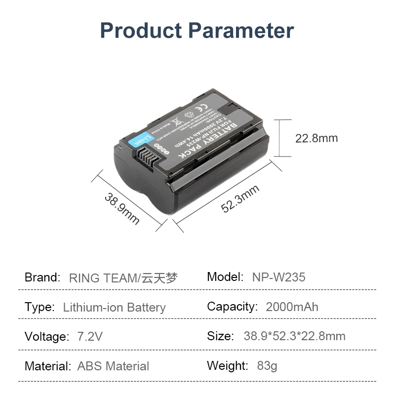 NP-W235 리튬 배터리, 후지 카메라 X-T4 X-T5 GFX 50SII GFX100S 배터리에 적합