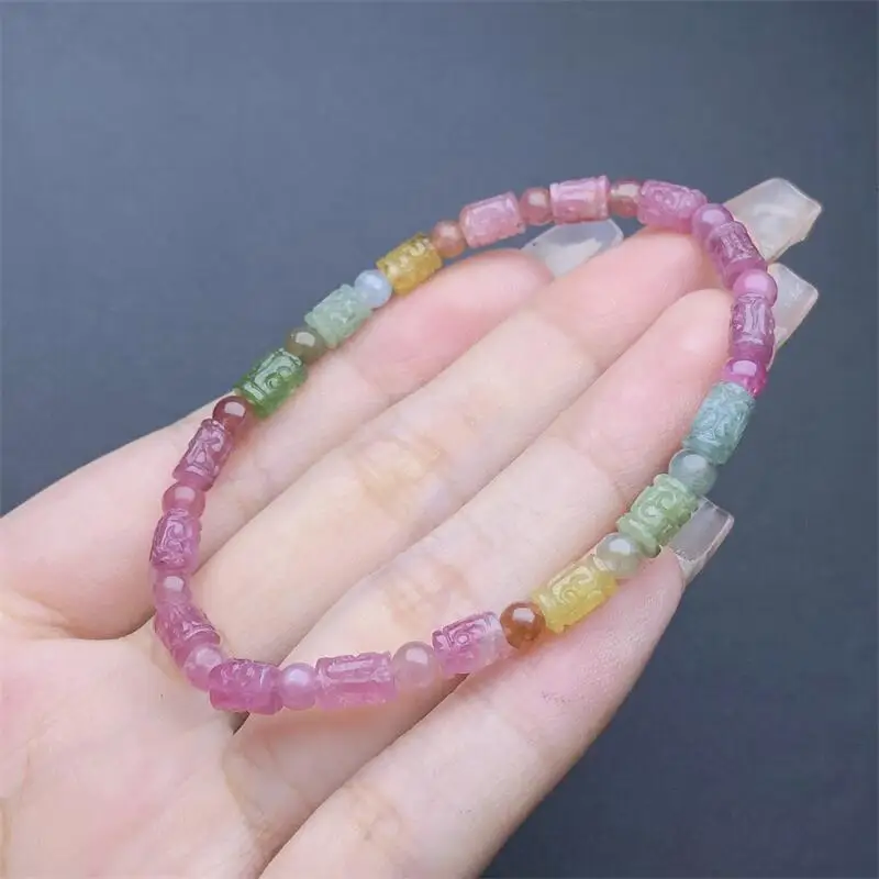 4-5MM Natural Tourmaline Mosaic Bucket Bead Bracelet Stretch Polychrome Handmade Beads Healing Women Jewelry Gift 1pcs