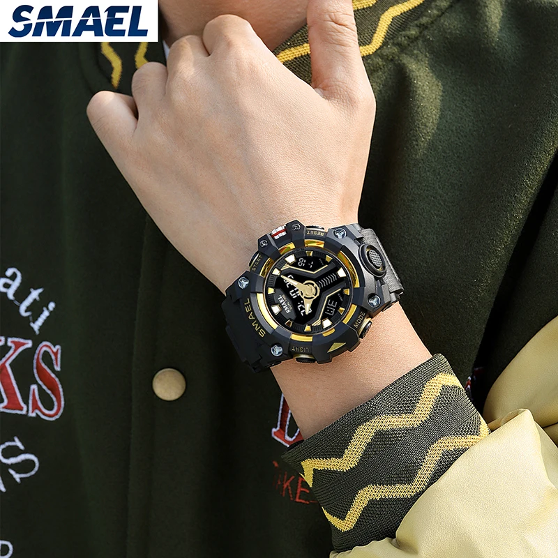 SMAEL 8075 Men’s Dual Time Quartz Analog Digital Sports Water Proof Watch