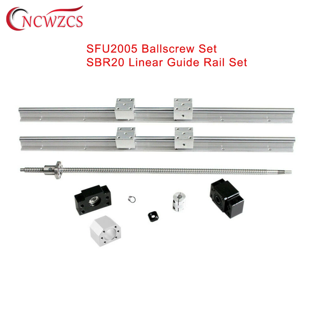 

SBR20 Linear Guide SBR20UU Linears Bearing Set SFU2005 Ballscrew BK/BF15 End Support For CNC Customizable Any Length