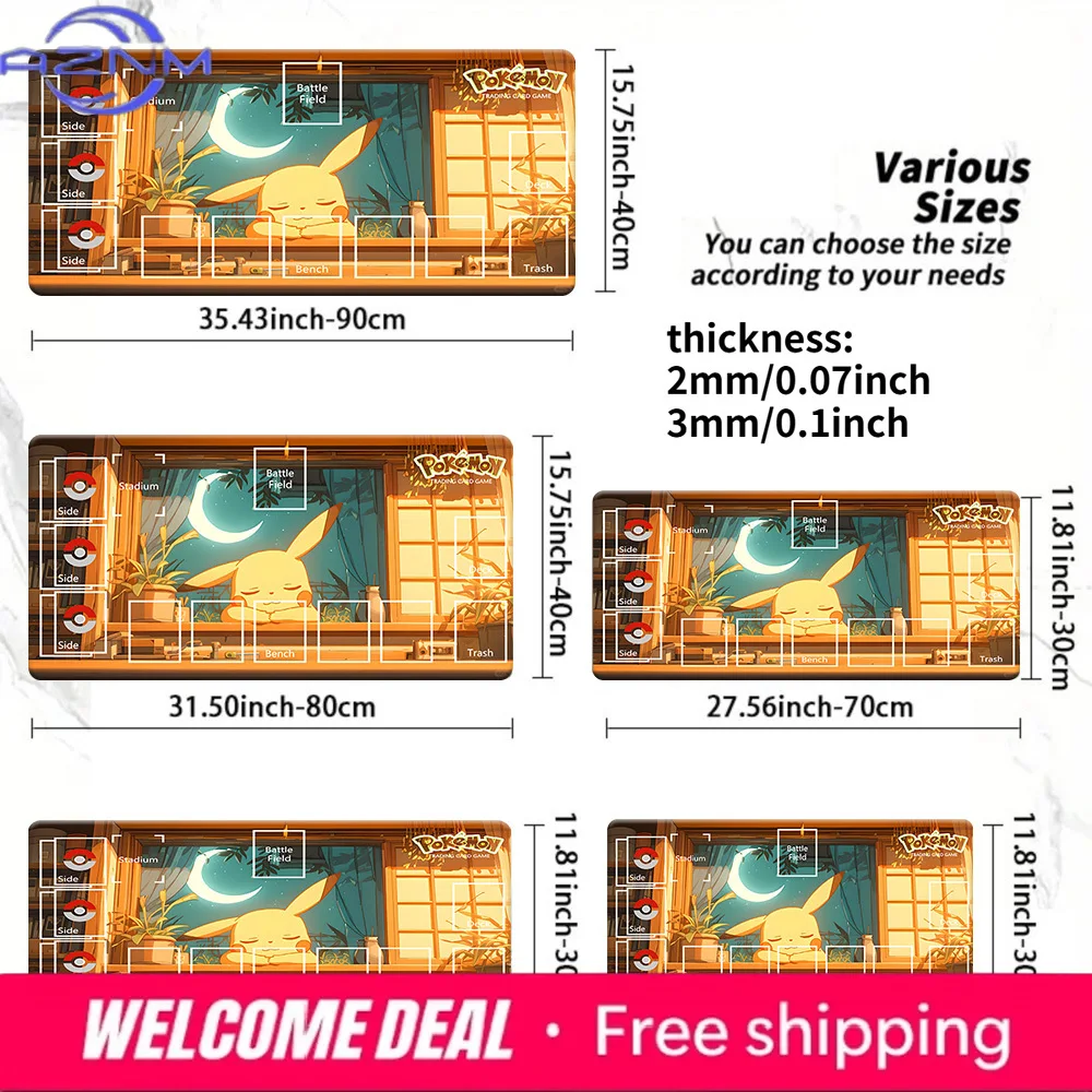 Cozy Night Sleeping Pikachu Pokemon TCG Playmat Large Non-Slip Gaming Desk Mouse Pad