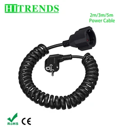 2/3/5/8/10meter European Power extension cord, Male Plug to Female Socket Power Spiral Cable, EU Schuko Plug, 230 V/16 A IP20