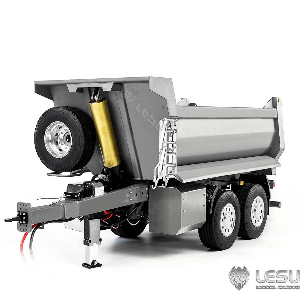 LESU RC 1/14 Hydrauliczne podnoszenie Pełne zestawy przyczep Metalowy niepomalowany model 2 osie ze światłami do samodzielnego wywrotki Zabawka