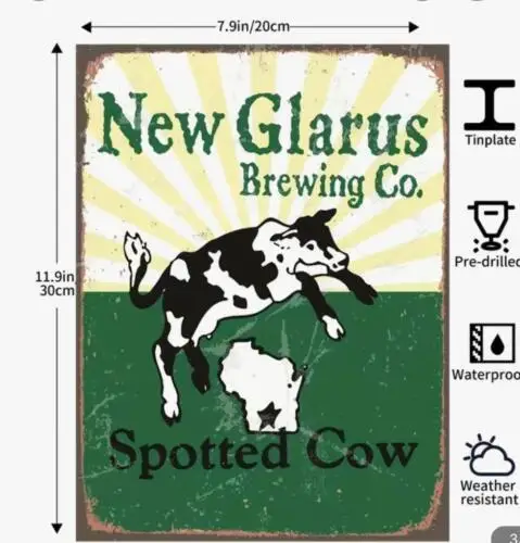 SPOTTED COW BEER METAL TIN SIGN BEER BAR PROMO ART MAN CAVE NEW GLARUS BREWING