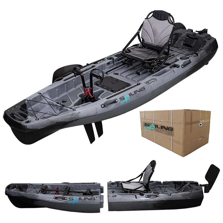 1 Person 2 Piece Modular Sit On Top Fishing Outdoor Kayak Hard Plastic Modular Two Sectional Canoe Boat With Fin Pedal Or Motor