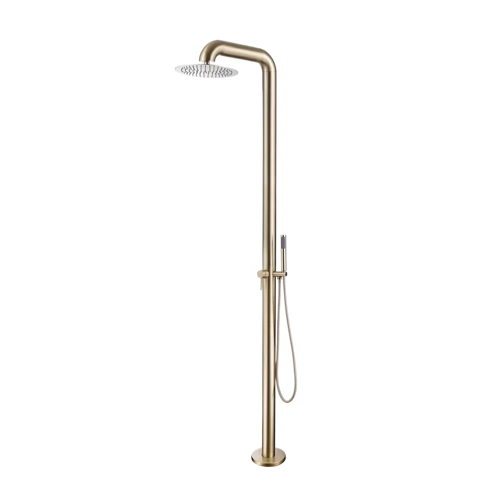 

304 Stainless Steel Outdoor Shower Column Set standing Garden Swimming Pool Rain Brushed Gold for Hotelspromote sales
