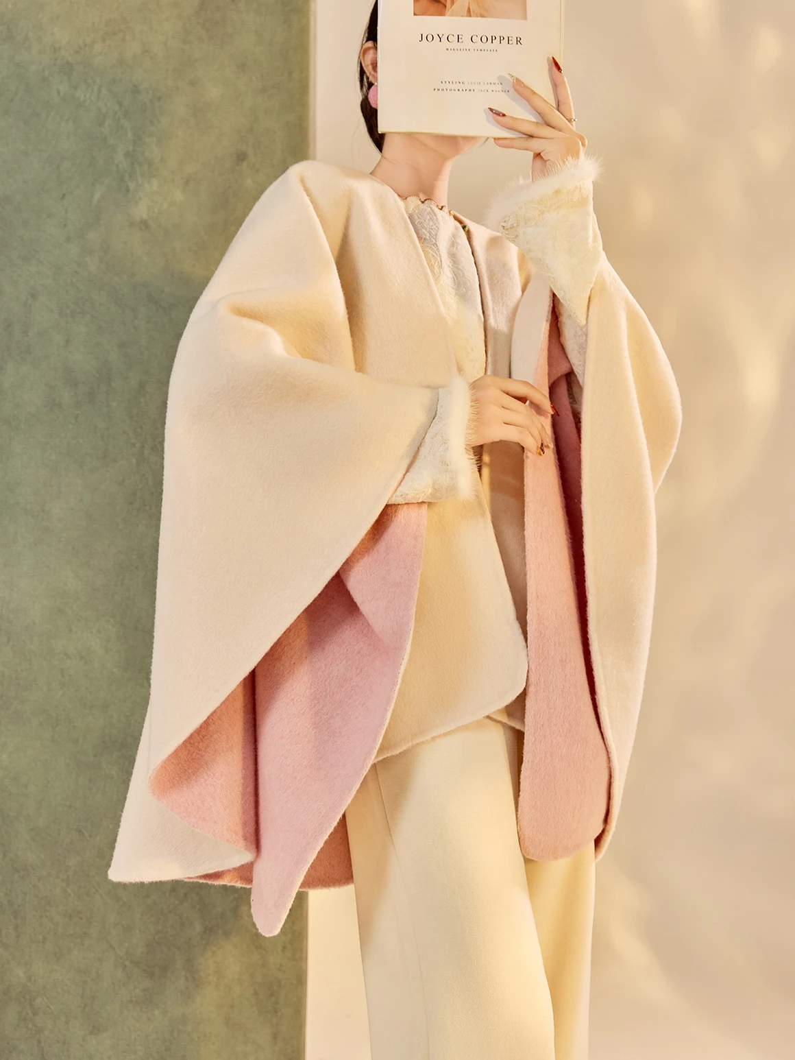 

Ele Double-Faced Woolen Collar Wrap Coat for Women Winter Faion Ladylike plus Size Cardigan oulder awl Outerwear