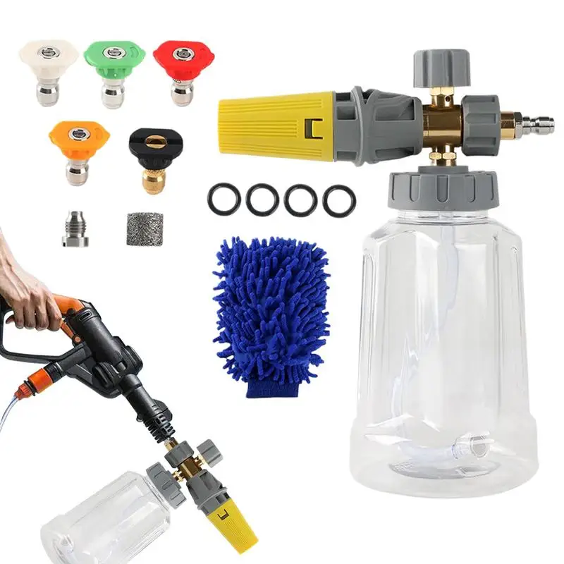 

Foam Cannon House Wash Professional Car Foam Sprayer Transparent Body 1 Liter Soap Bottle Adjustable Nozzle With 1/4 Inch