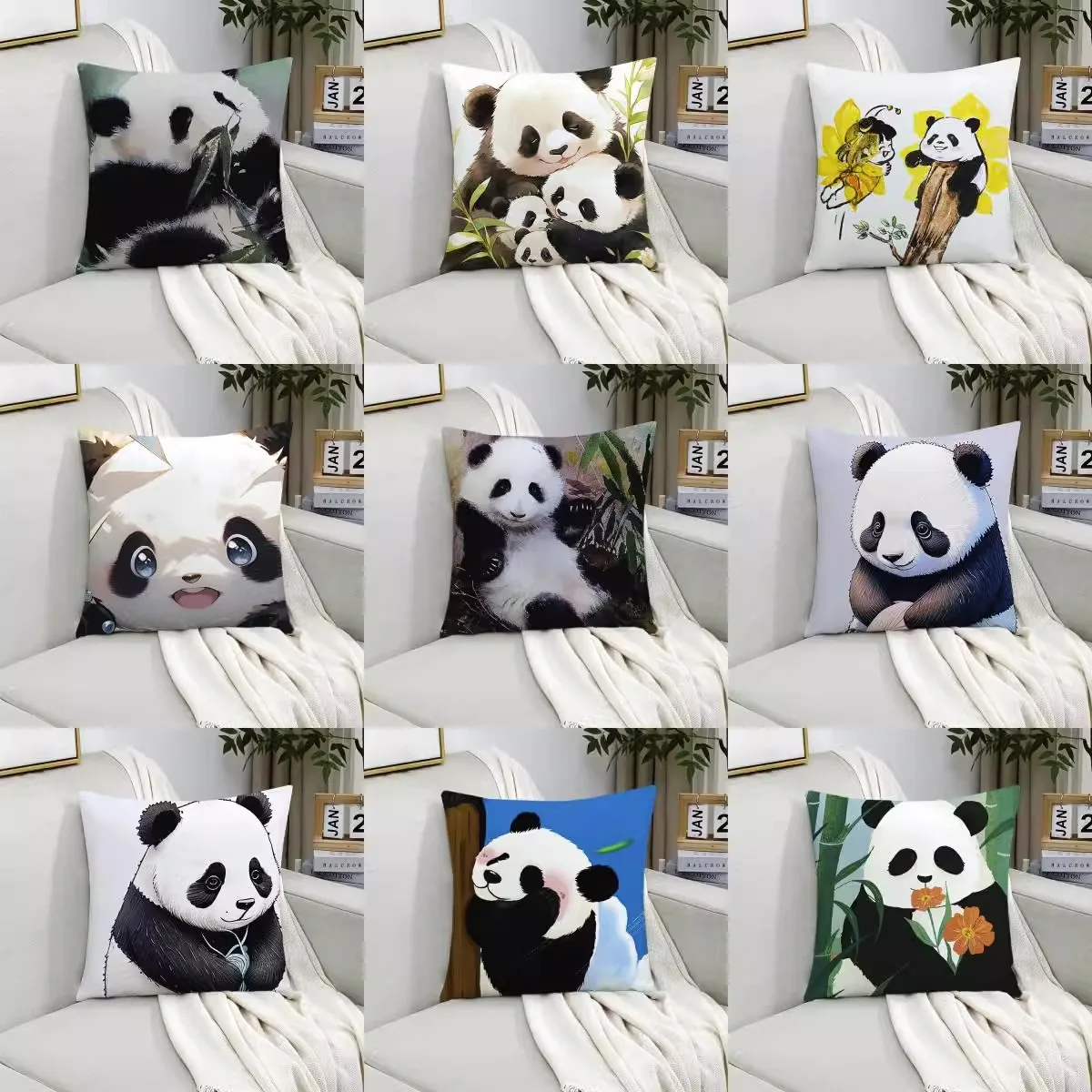 

Panda and Flower Pattern Pillowcase Dormitory Decoration Office Living Room Sofa Home Pillowcase