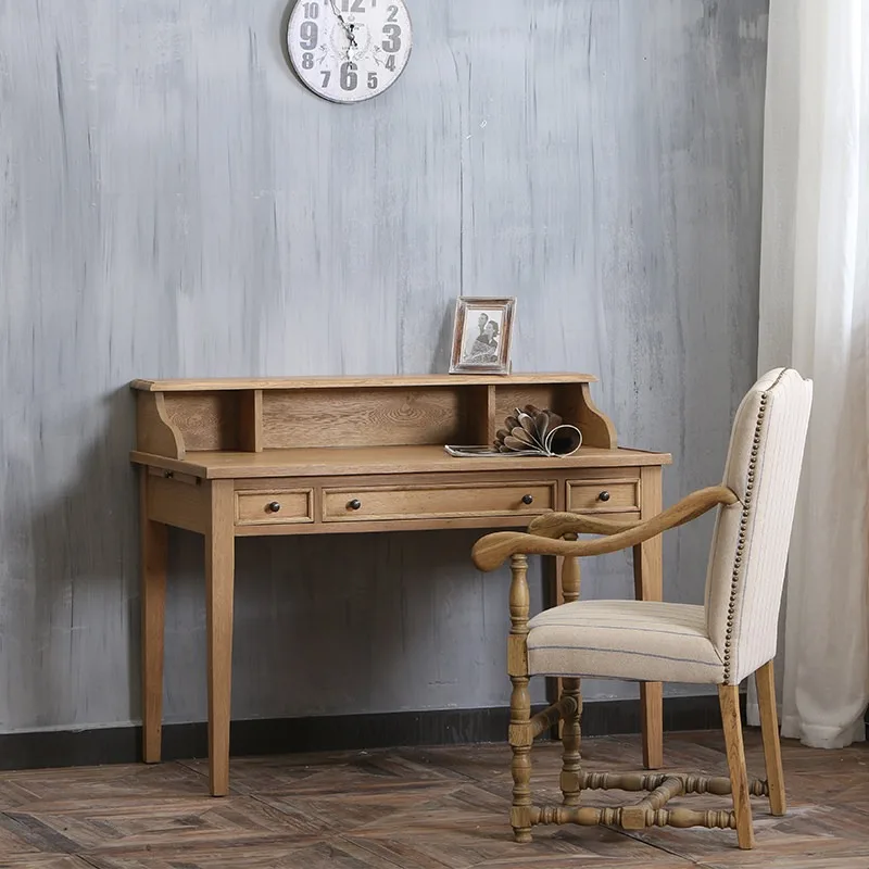 Special export American oak solid wood desk writing table retro old computer table bookshelf with drawer desk