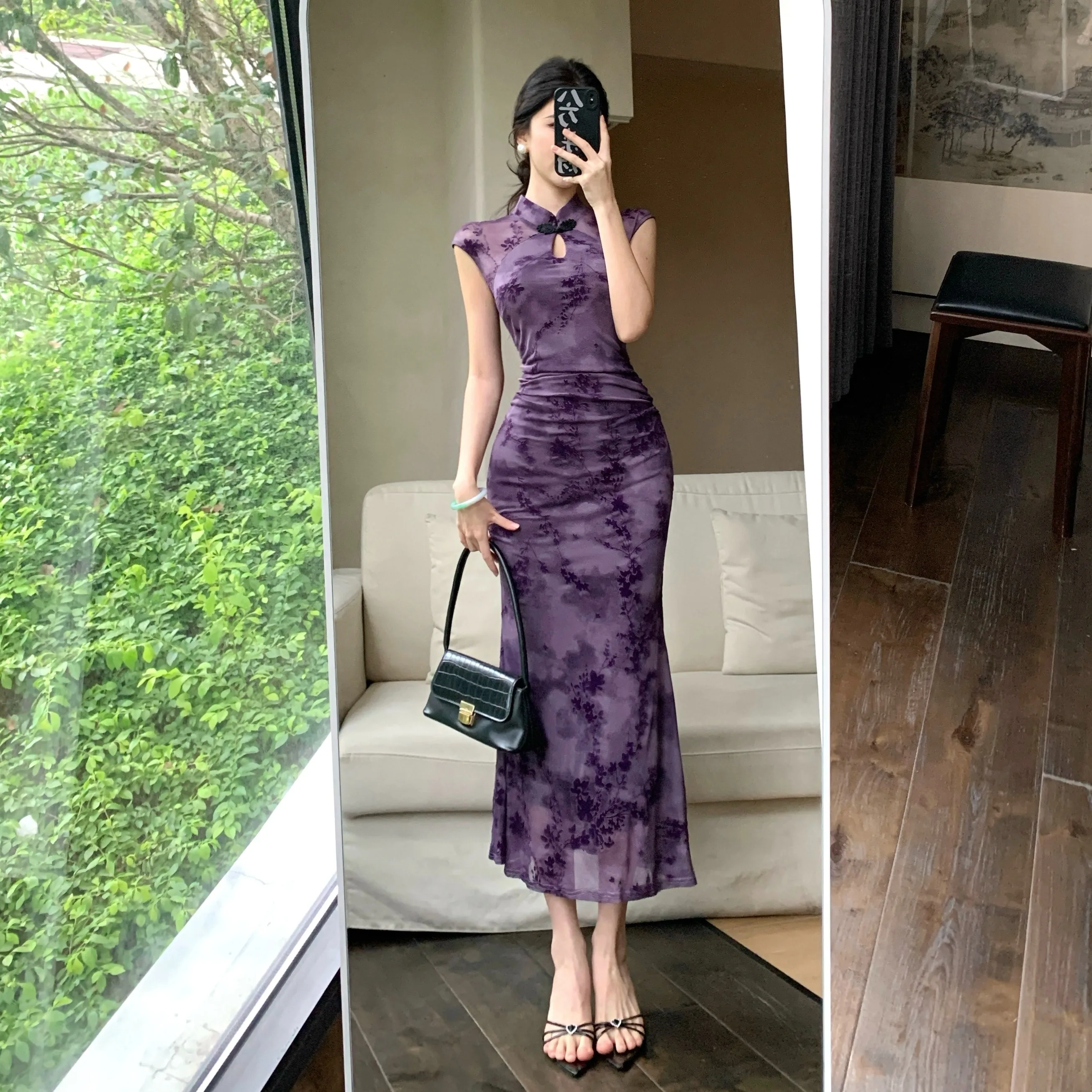 Nieuwe Chinese Sle Afslankende Lange Dr f Sve Fi Staartrok Ontwerp Veelzijdige Zomer Dames Faion Retro Wind
