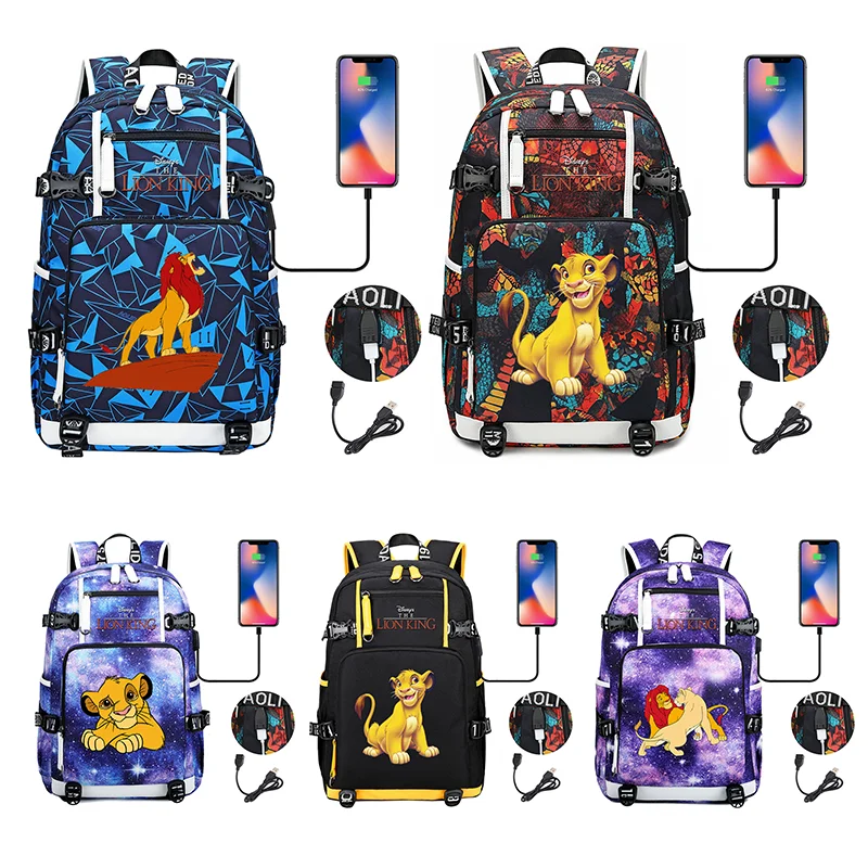 

The Lion King Simba Multifuction Boys Students Schoolbag Large Capacity Laptop Bag Waterproof USB Charging Backpack Mochila