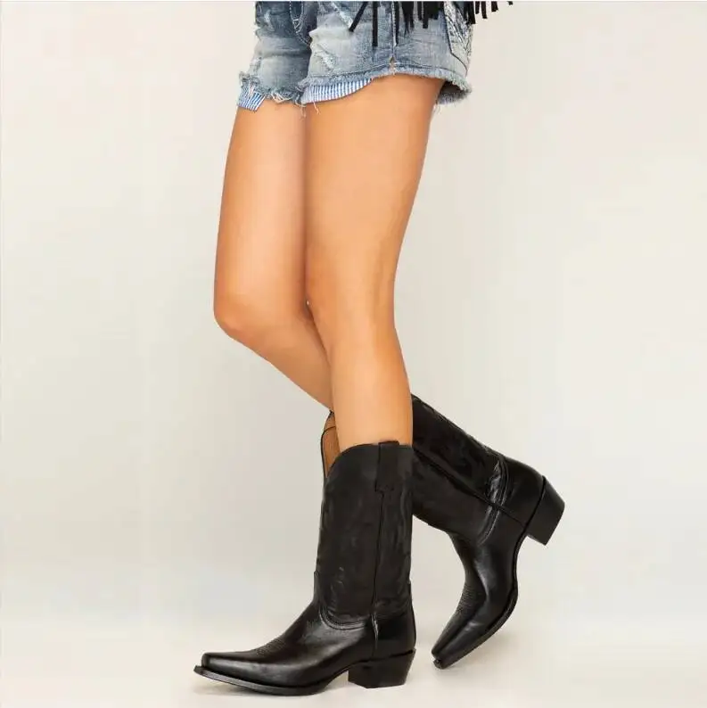 

Ковбойские сапоги, сапоги в стиле вестерн с вышивкой в стиле ретро, туфли без шнуровки на массивном каблуке, сапоги-ковбойки, женская обувь